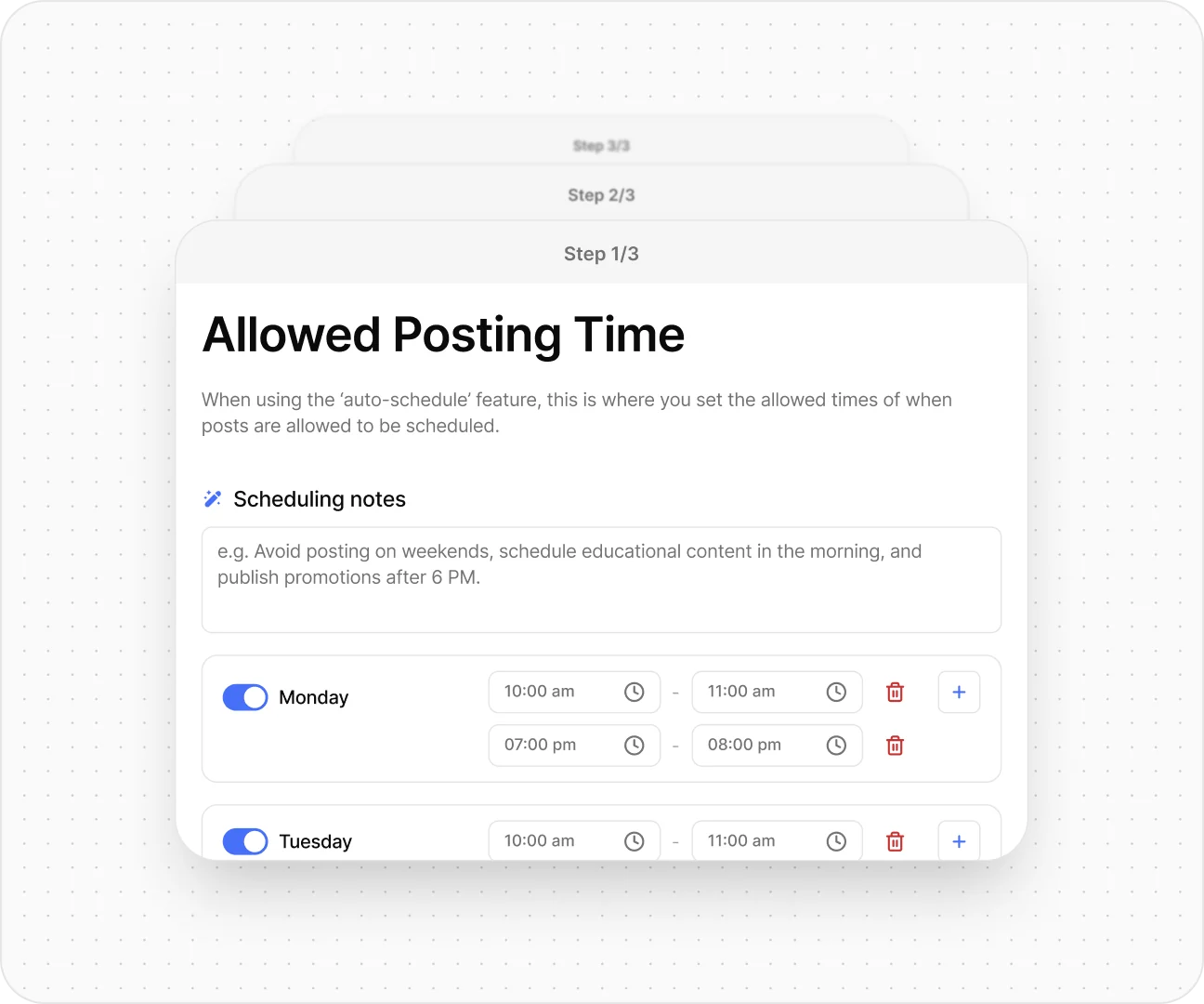 Setting a client’s allowed posting times during onboarding